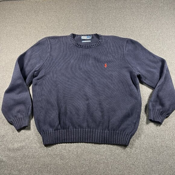 Polo Ralph Lauren Other - VTG Polo By Ralph Lauren Sweater Mens XL Navy Red Pony Crew Neck 100% Cotton